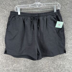 New Rebel Sweat Shorts Women L Large Black  Drawstring Spring Fleece Short